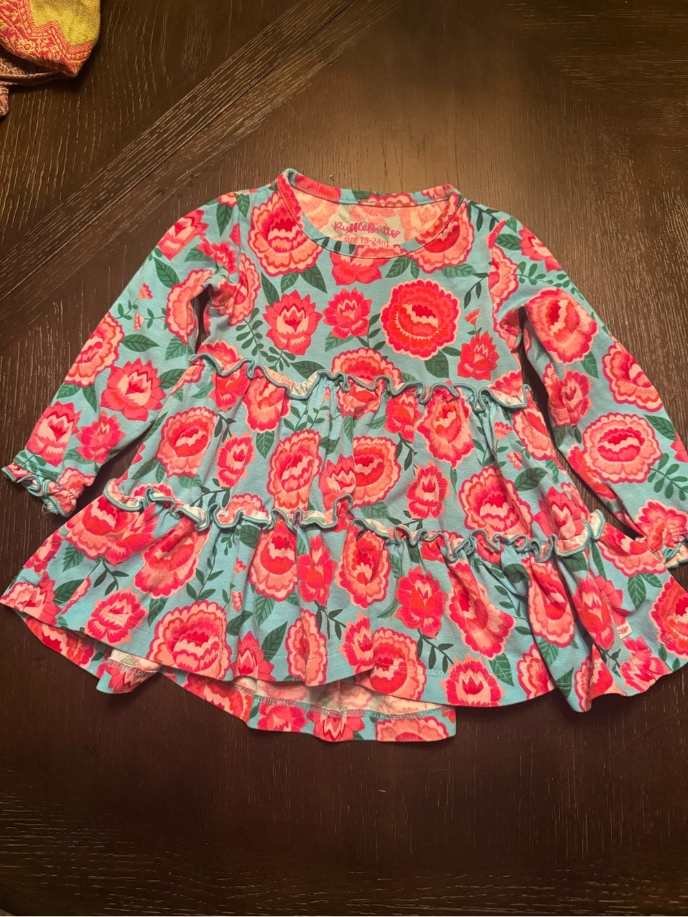 Ruffle Butts vibrant blossom tier long sleeve Dress size 18-24 months